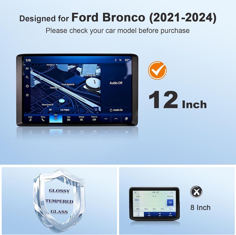 BSTW Bronco Screen Protector 12 In for 2021-2024 Ford Bronco Raptor/Wildtrak/Outer Banks/Everglades/Badlands SYNC 4 12" Touchscreen Tempered Glass Protective Film - Image 2